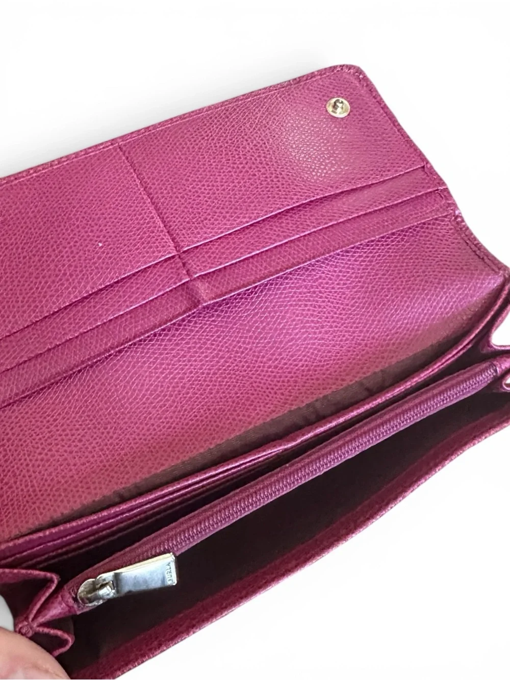 Furla Pink Leather Continental Wallet Bow Detail Snap Closure